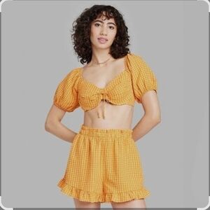 Wild Fable Checkered Orange Top And Short Set Size XS